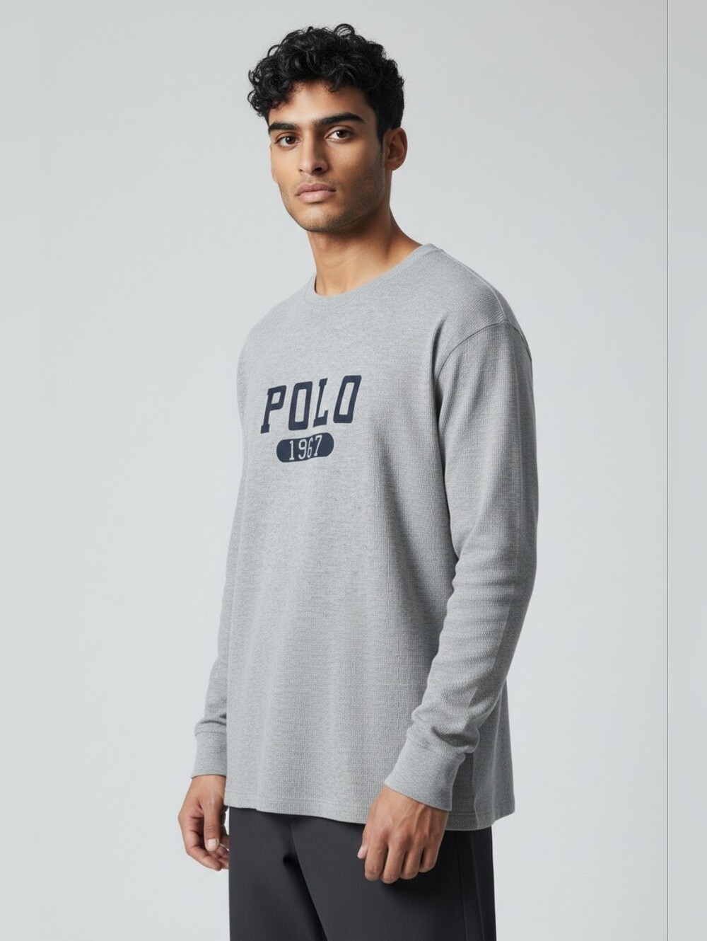 Polo Ralph Lauren 1967 Men's Crew-neck Waffle Knit Sleep Shirt Grey XL